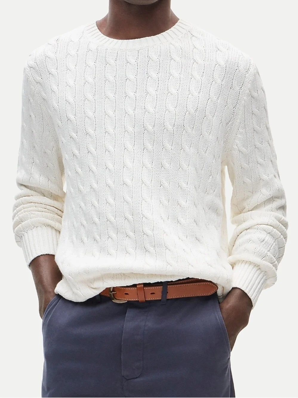 J.Crew Men’s L Heritage ivory cotton cable-knit sweater